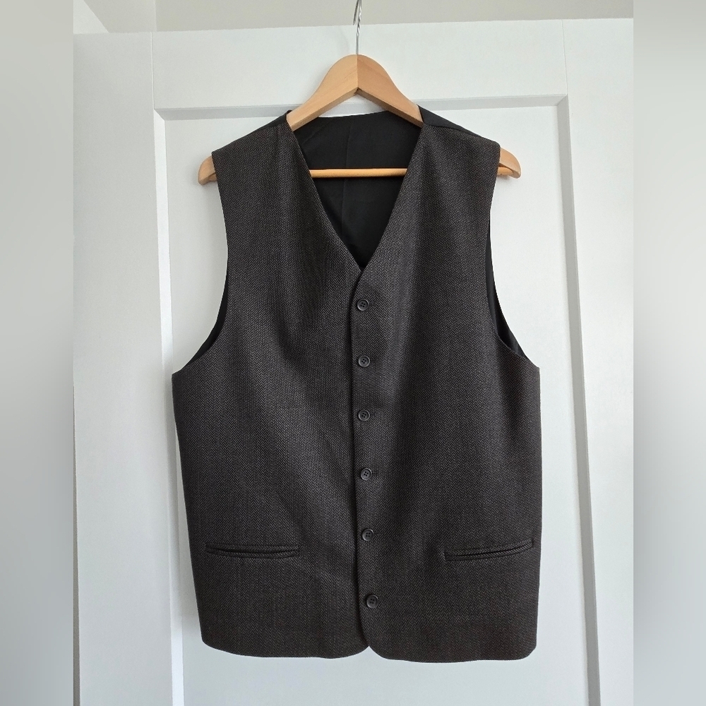 Classic Mens Gray/black Button-Up Suit Vest 42 T, Wool